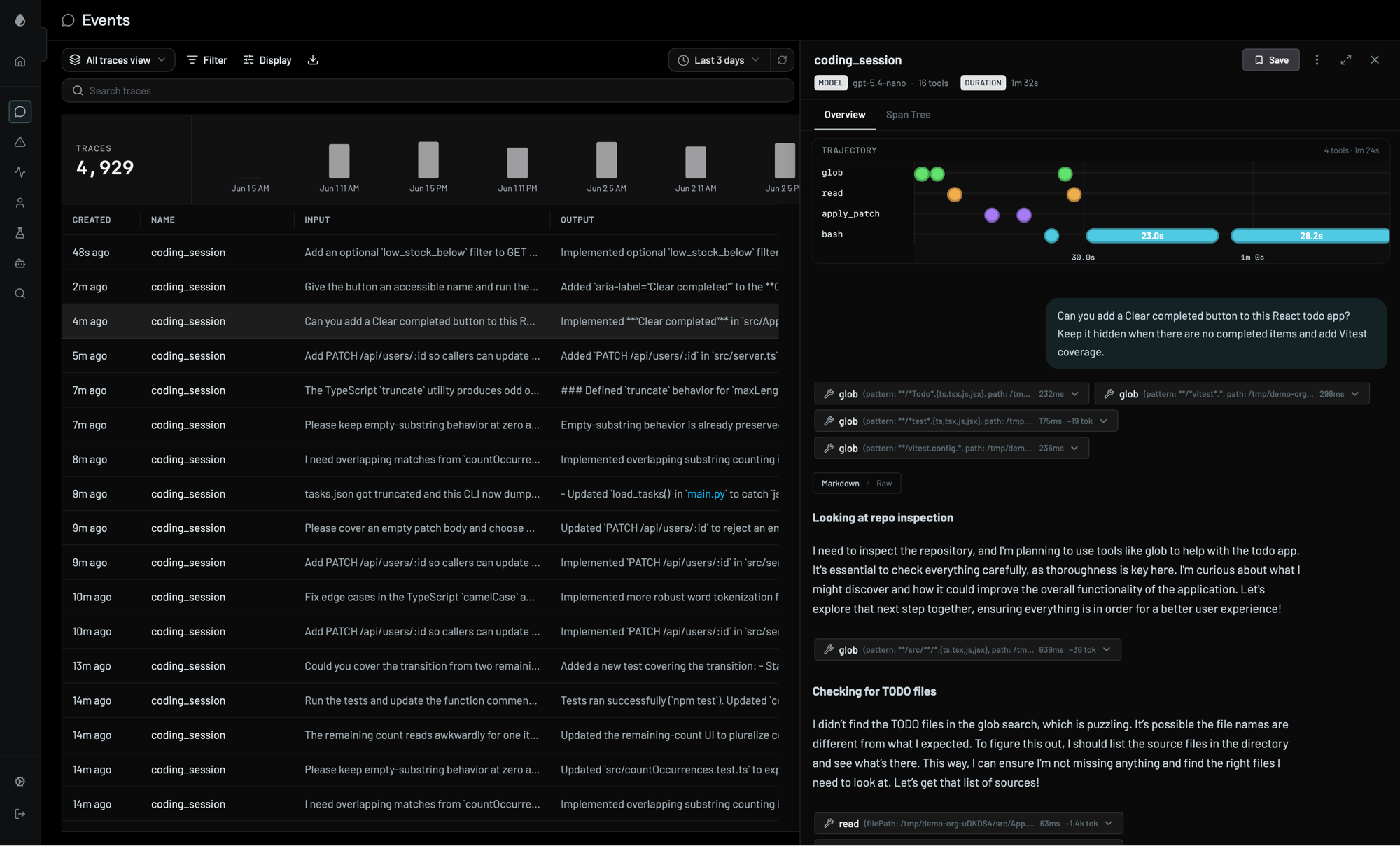 Raindrop Logs - inspect every agent trace in real time